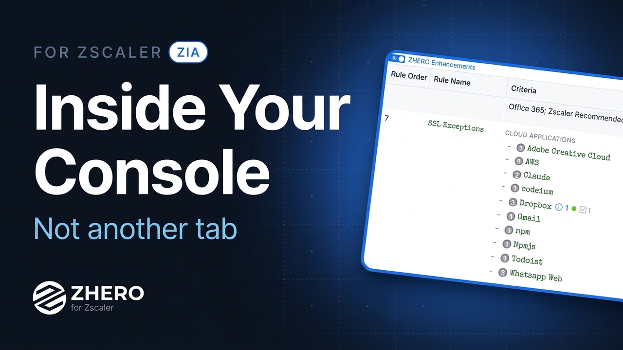 A Zscaler SSL Inspection Policy table with the ZHERO Enhancements switch turned on, showing a usage counter next to each cloud application in the rule criteria