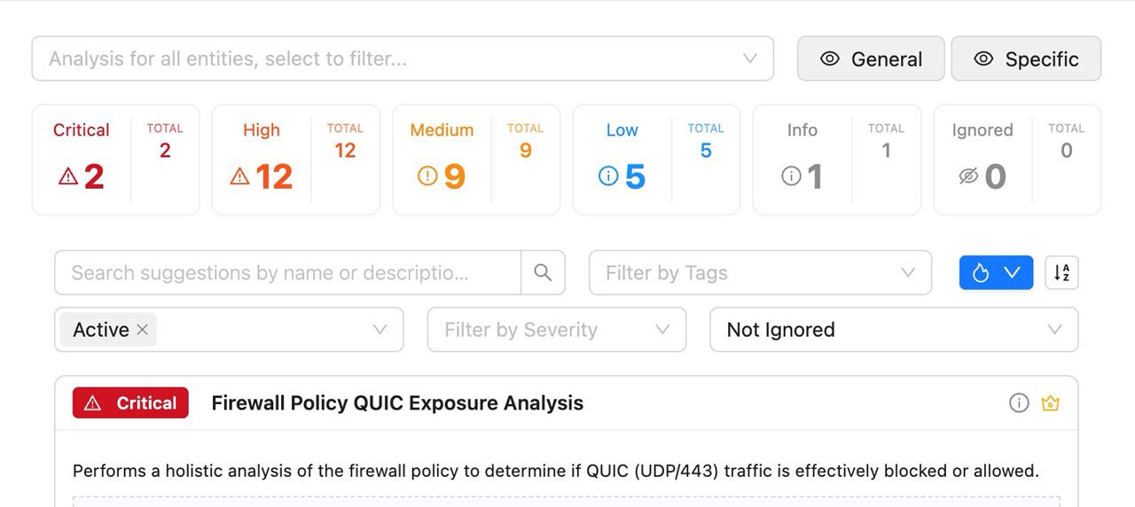 ZHERO Analysis Engine with findings grouped by severity, from critical to info, and filters by tag and status